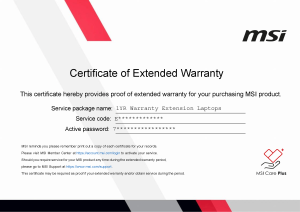 MSI Warranty Extension; 1+ Year Extension