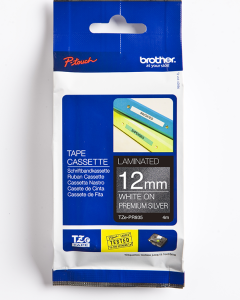 Brother 12MM White on Premium Silver tape 4m