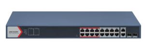 Hikvision L2, Smart Managed Switch, 16 10/100M RJ45 PoE ports, 2 Gigabit combo ports, 802.3af/at