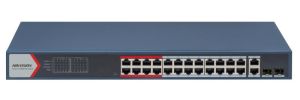 Hikvision L2, Smart Managed Switch, 24 10/100M RJ45 PoE ports, 2 Gigabit combo ports, 802.3af/at