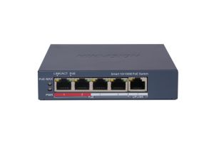 Hikvision L2, Smart Managed, 4 10/100M RJ45 PoE ports, 1 10/100M RJ45 port, 802.3af/at, PoE power